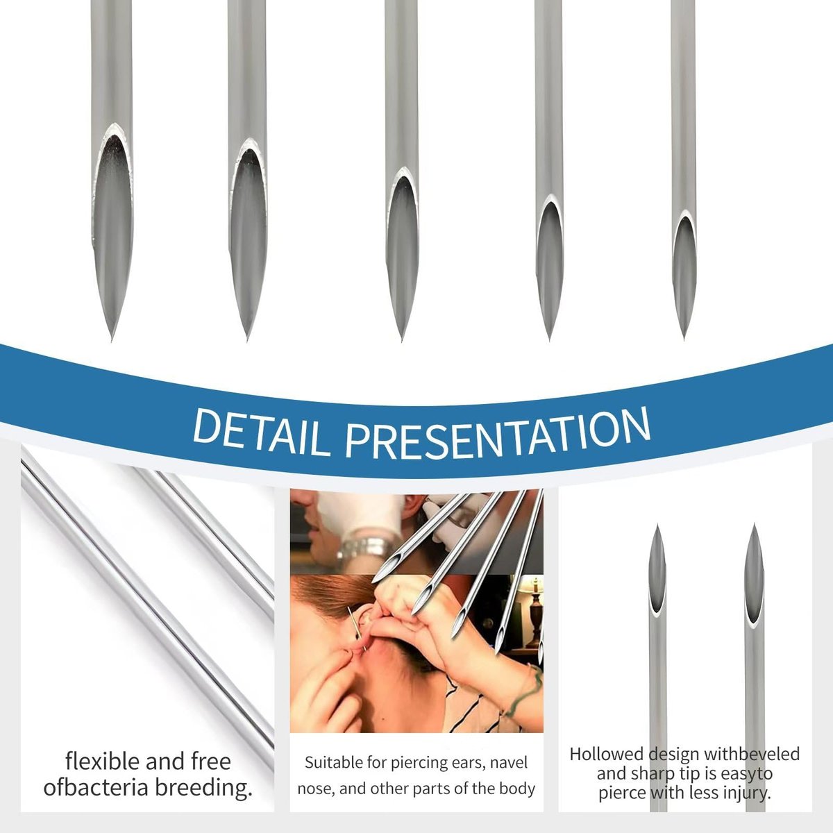 39PCS Piercing Kit with Silicone Model Body Part Displays – Professional Ear Nose Navel Piercing Set for Beginners & Pros Avelisse