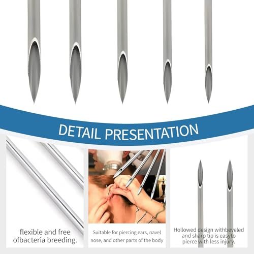 39PCS Piercing Kit with Silicone Model Body Part Displays – Professional Ear Nose Navel Piercing Set for Beginners & Pros Avelisse