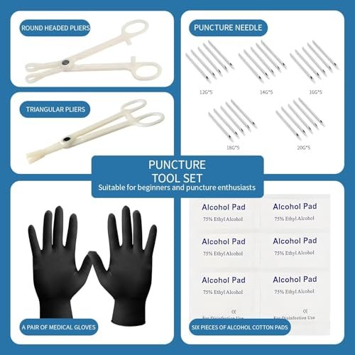 39PCS Piercing Kit with Silicone Model Body Part Displays – Professional Ear Nose Navel Piercing Set for Beginners & Pros Avelisse