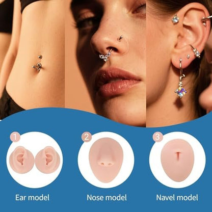 39PCS Piercing Kit with Silicone Model Body Part Displays – Professional Ear Nose Navel Piercing Set for Beginners & Pros Avelisse