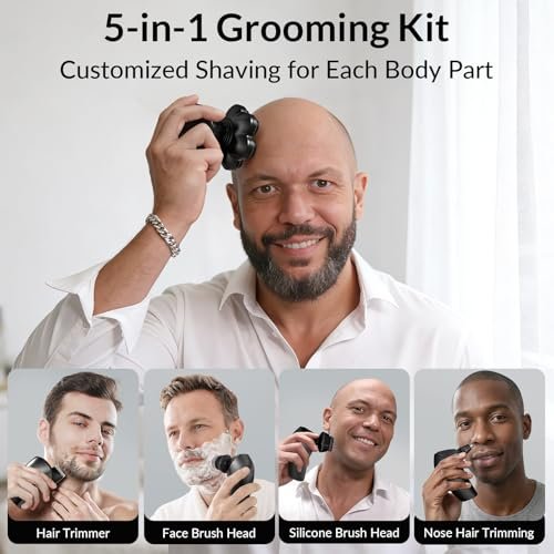 HiBig 7D Arc Head Shaver for Bald Men - Magnetic Detachable Electric Razor, Waterproof Wet/Dry 5-in-1 Grooming Kit with LED Display, Rechargeable Head & Body Hair Shaver, Black Avelisse