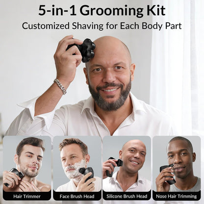 HiBig 7D Arc Head Shaver for Bald Men - Magnetic Detachable Electric Razor, Waterproof Wet/Dry 5-in-1 Grooming Kit with LED Display, Rechargeable Head & Body Hair Shaver, Black Avelisse
