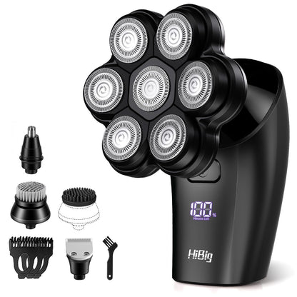 HiBig 7D Arc Head Shaver for Bald Men - Magnetic Detachable Electric Razor, Waterproof Wet/Dry 5-in-1 Grooming Kit with LED Display, Rechargeable Head & Body Hair Shaver, Black Avelisse