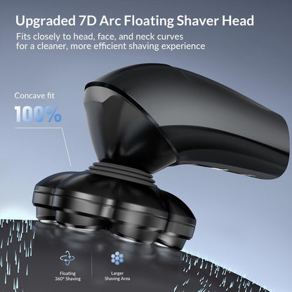 HiBig 7D Arc Head Shaver for Bald Men - Magnetic Detachable Electric Razor, Waterproof Wet/Dry 5-in-1 Grooming Kit with LED Display, Rechargeable Head & Body Hair Shaver, Black Avelisse