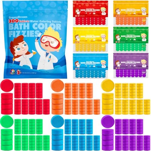 300 Count Bath Color Tablets for Kids - Non-Toxic, Fragrance-Free Fizzies - 6 Vibrant Water Colors - Fun Bath Bombs Set for Ages 3+ Avelisse