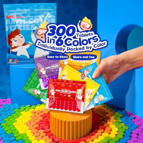300 Count Bath Color Tablets for Kids - Non-Toxic, Fragrance-Free Fizzies - 6 Vibrant Water Colors - Fun Bath Bombs Set for Ages 3+ Avelisse