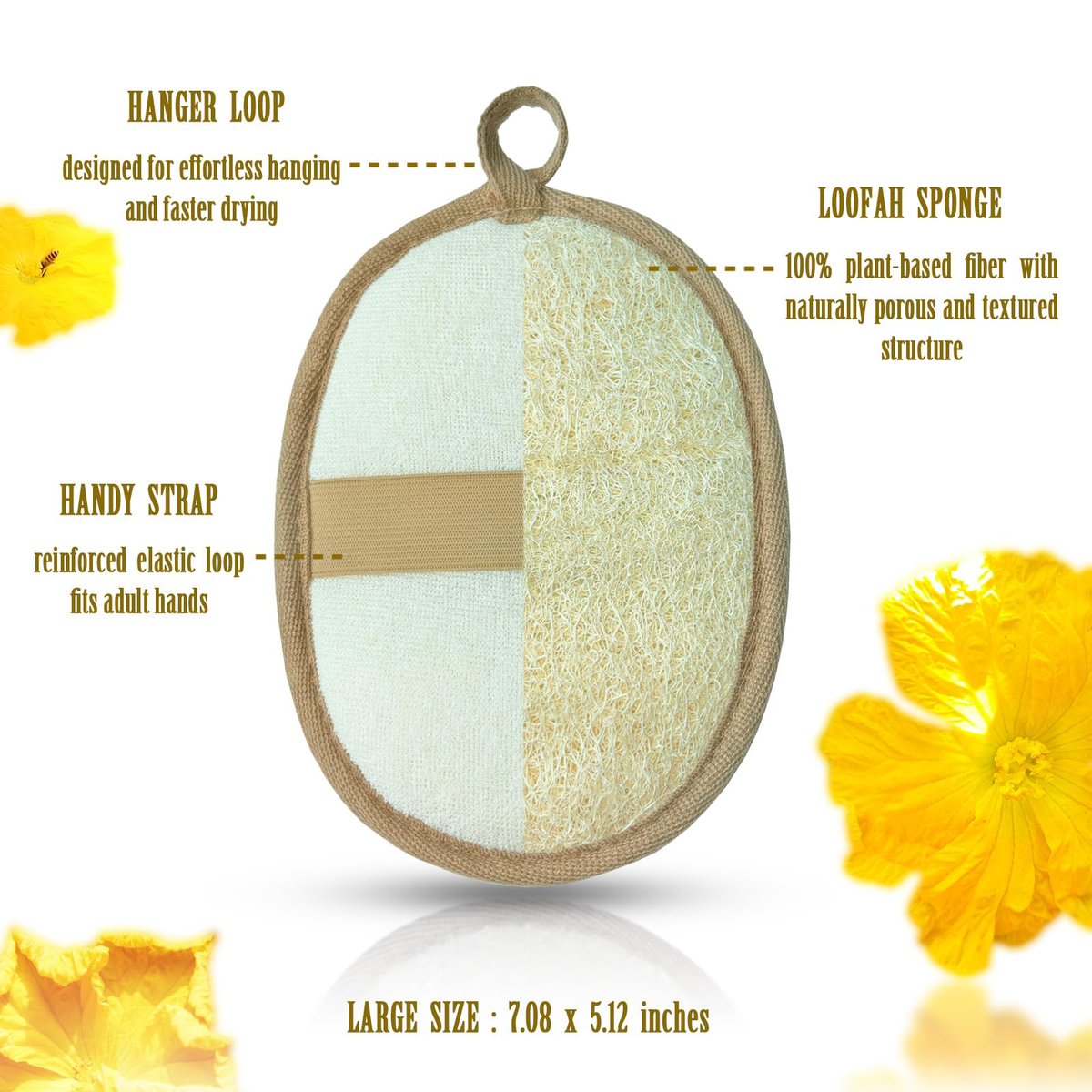 ReedChaCha Natural Shower Loofah for Women & Men, Biodegradable Egyptian Luffa, Plastic-Free Bath Sponge for Exfoliating Dead Skin, Lightly Abrasive Body Scrubber, 2 Pack - görsel 3