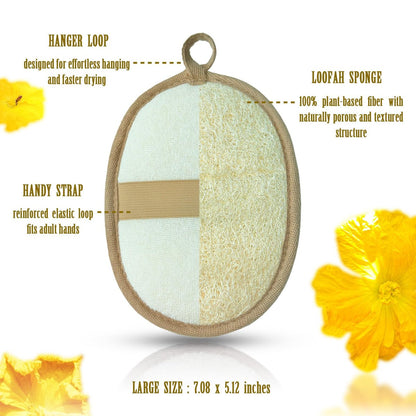 ReedChaCha Natural Shower Loofah for Women & Men, Biodegradable Egyptian Luffa, Plastic-Free Bath Sponge for Exfoliating Dead Skin, Lightly Abrasive Body Scrubber, 2 Pack