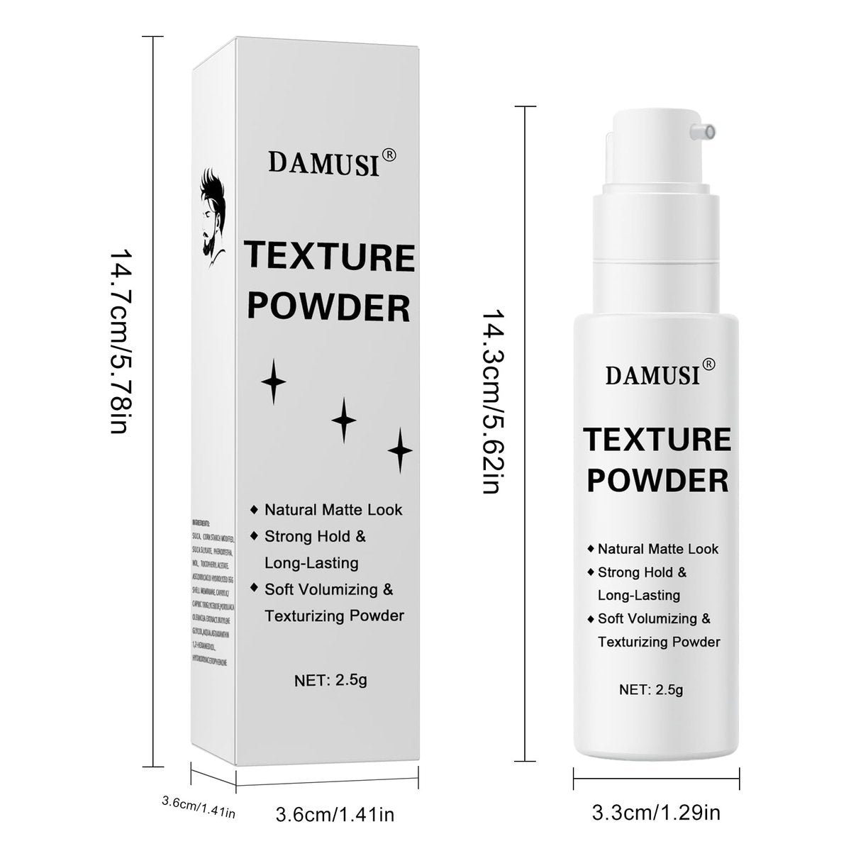 DAMUSI Hair Texture Powder Spray - Lightweight Volumizing & Texturizing Powder for Men & Women, Matte Finish Natural Look, All-Day Hold - görsel 15