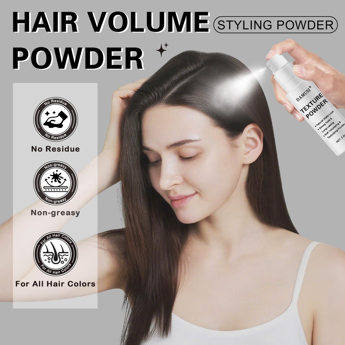 DAMUSI Hair Texture Powder Spray - Lightweight Volumizing & Texturizing Powder for Men & Women, Matte Finish Natural Look, All-Day Hold - görsel 11