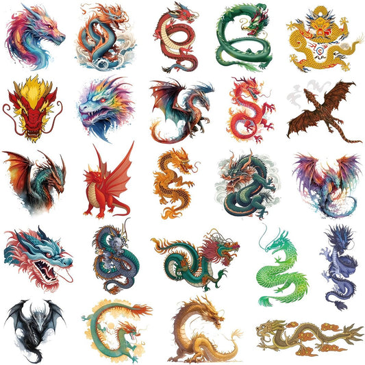 Hohamn 60 Pcs Dragon Temporary Tattoos for Boys Kids - 10 Sheets Dragon Tattoos for Children Birthday Party Supplies Gifts Decoration
