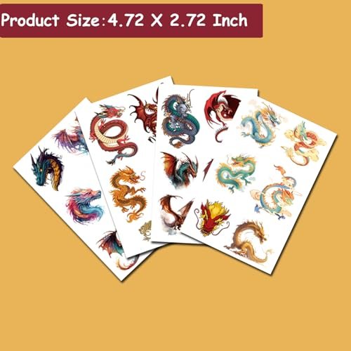 Hohamn 60 Pcs Dragon Temporary Tattoos for Boys Kids - 10 Sheets Dragon Tattoos for Children Birthday Party Supplies Gifts Decoration - görsel 6