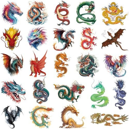 Hohamn 60 Pcs Dragon Temporary Tattoos for Boys Kids - 10 Sheets Dragon Tattoos for Children Birthday Party Supplies Gifts Decoration