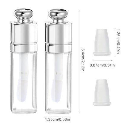 Qulkws 2 Pack 3ml Empty Lip Gloss Tubes – Clear Refillable Lip Balm Bottles with Wand for DIY Makeup