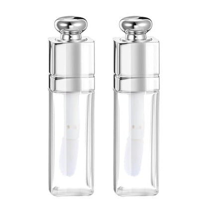 Qulkws 2 Pack 3ml Empty Lip Gloss Tubes – Clear Refillable Lip Balm Bottles with Wand for DIY Makeup