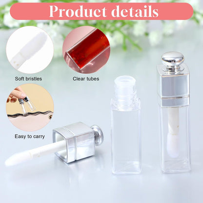 Qulkws 2 Pack 3ml Empty Lip Gloss Tubes – Clear Refillable Lip Balm Bottles with Wand for DIY Makeup