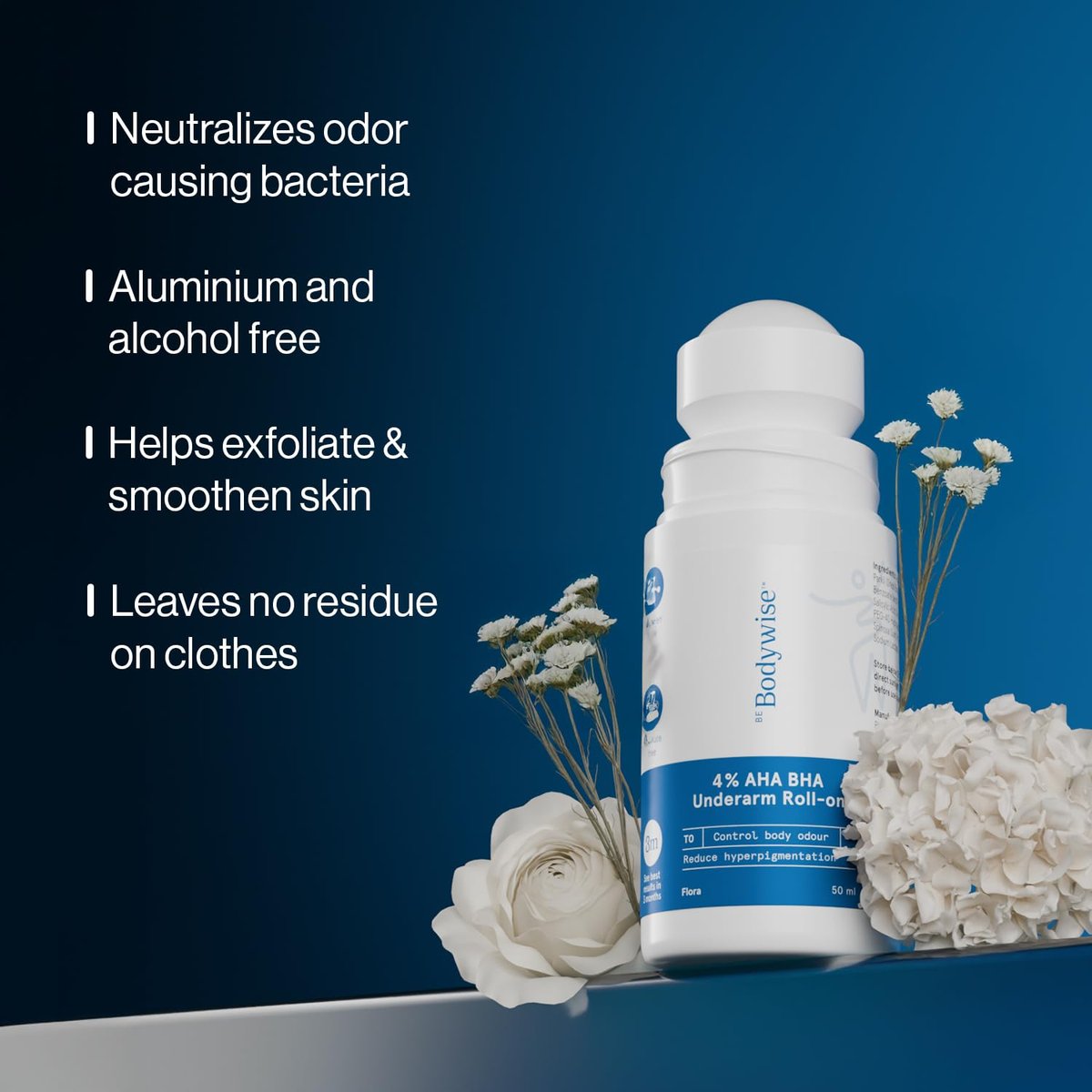 Be Bodywise Deodorant Roll-On - Aluminum Free, Alcohol Free with AHA BHA, Lactic Acid, Mandelic Acid - Prevents Odor, Reduces Pigmentation - Probiotic Toner for Women - Floral Scent - 1.7 Oz Avelisse