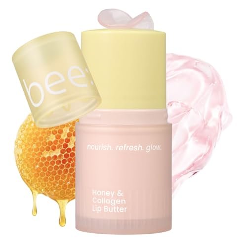 beenuvo Honey & Collagen Lip Butter - Hydrating Lip Treatment, Overnight Lip Mask, Moisturizing Lip Balm with Jojoba Oil & Squalane (0.45 oz) Avelisse