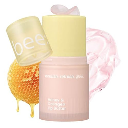 beenuvo Honey & Collagen Lip Butter - Hydrating Lip Treatment, Overnight Lip Mask, Moisturizing Lip Balm with Jojoba Oil & Squalane (0.45 oz) Avelisse