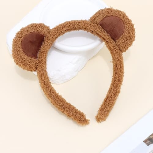 Atoden Bear Ears Chipmunk Ears Headband - Teddy Bear Headband Animal Ears Hair Accessories for Women Cosplay Halloween Costume Party Favors (Brown) - görsel 6