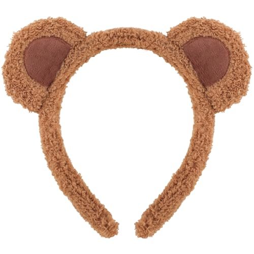 Atoden Bear Ears Chipmunk Ears Headband - Teddy Bear Headband Animal Ears Hair Accessories for Women Cosplay Halloween Costume Party Favors (Brown) - görsel 2