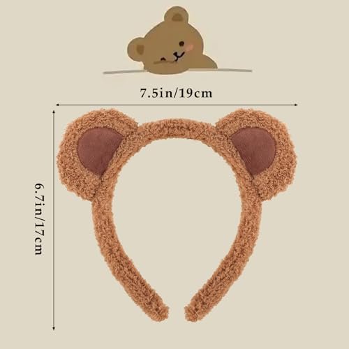 Atoden Bear Ears Chipmunk Ears Headband - Teddy Bear Headband Animal Ears Hair Accessories for Women Cosplay Halloween Costume Party Favors (Brown) - görsel 4