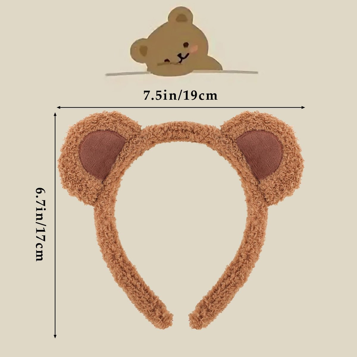 Atoden Bear Ears Chipmunk Ears Headband - Teddy Bear Headband Animal Ears Hair Accessories for Women Cosplay Halloween Costume Party Favors (Brown) - görsel 3