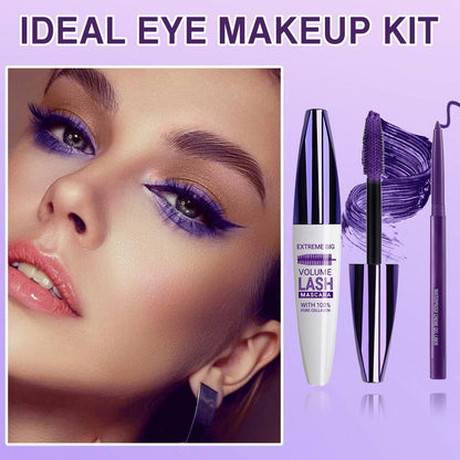 PERVALA Purple Mascara and Eyeliner Set - 5D Colored Volume & Length Waterproof Mascara for Natural Lengthening Curling - Suitable for All Skin Types (Purple Mascara + Purple Eyeliner, 0.04 oz Pack of 3)