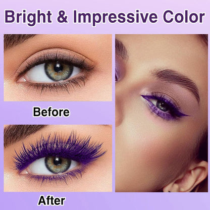 PERVALA Purple Mascara and Eyeliner Set - 5D Colored Volume & Length Waterproof Mascara for Natural Lengthening Curling - Suitable for All Skin Types (Purple Mascara + Purple Eyeliner, 0.04 oz Pack of 3)