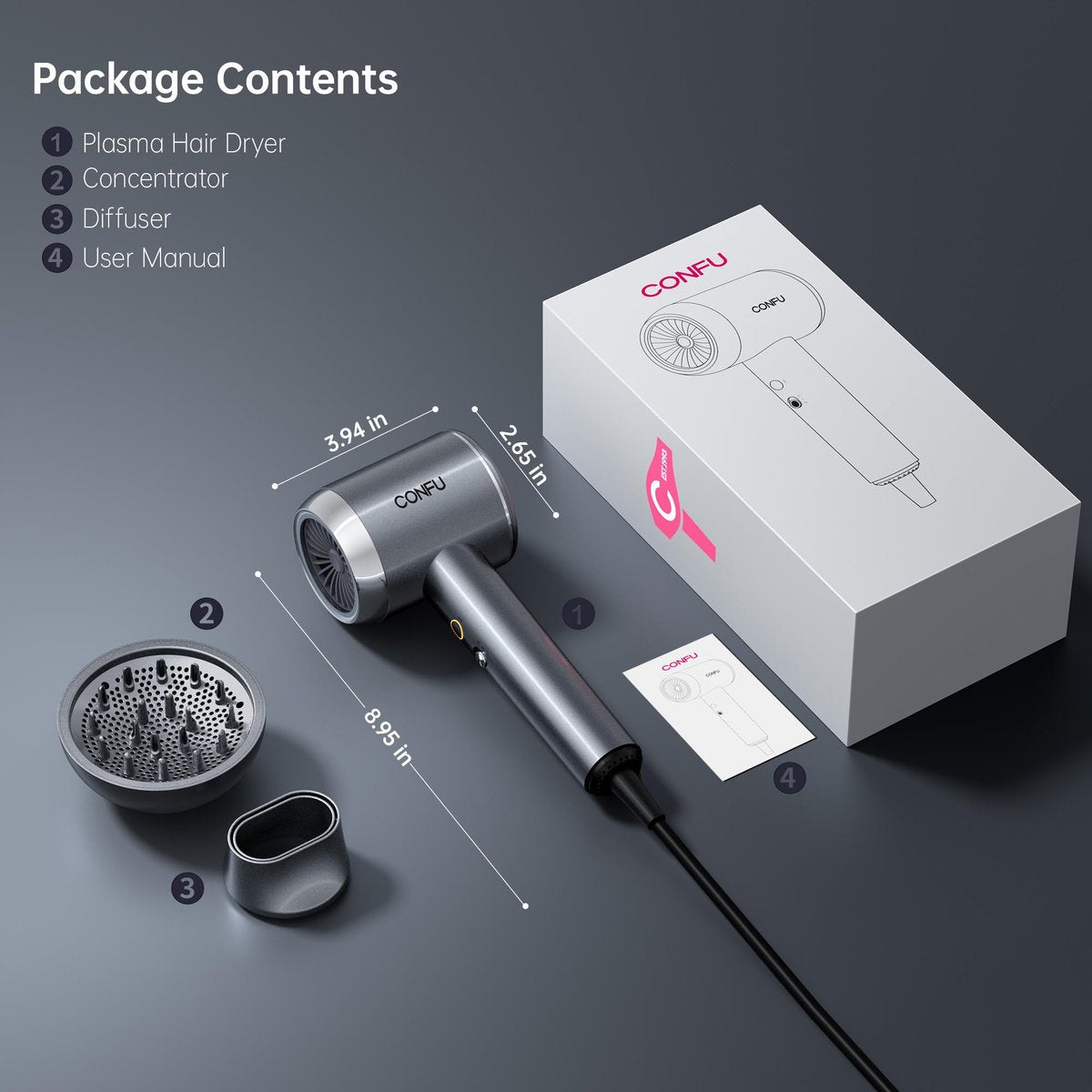 CONFU Plasma Ionic Hair Dryer 1600W - Fast Drying Anti Frizz Lightweight Blow Dryer for Curly Hair Women Men Avelisse