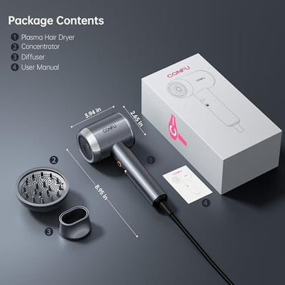 CONFU Plasma Ionic Hair Dryer 1600W - Fast Drying Anti Frizz Lightweight Blow Dryer for Curly Hair Women Men Avelisse