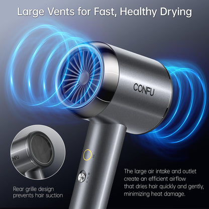 CONFU Plasma Ionic Hair Dryer 1600W - Fast Drying Anti Frizz Lightweight Blow Dryer for Curly Hair Women Men Avelisse