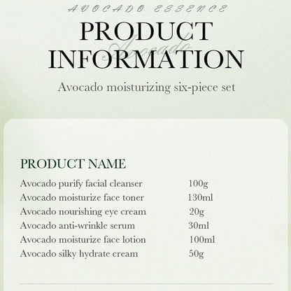 6pcs Avocado Skincare Set - Hydrating & Anti-Aging Facial Kit for Women and Men