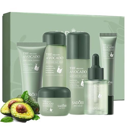 6pcs Avocado Skincare Set - Hydrating & Anti-Aging Facial Kit for Women and Men
