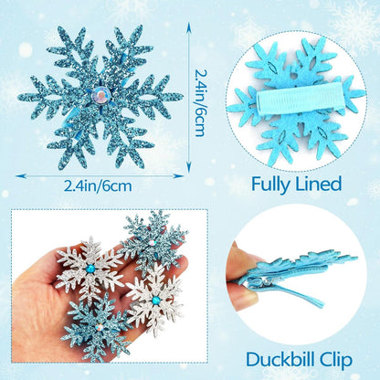 Atoden Sparkly Snowflake Hair Clips Barrettes - 8 Pack Christmas Hair Accessories for Women and Girls