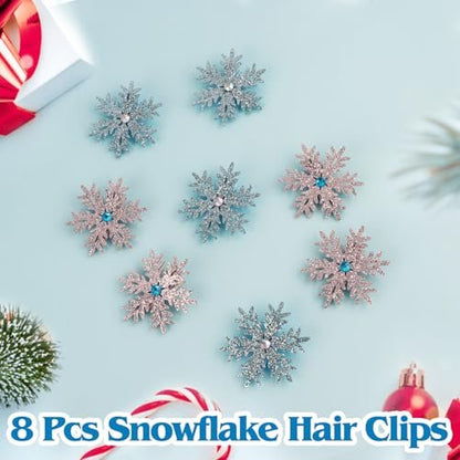 Atoden Sparkly Snowflake Hair Clips Barrettes - 8 Pack Christmas Hair Accessories for Women and Girls