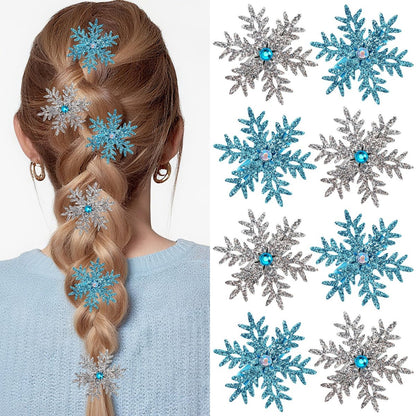 Atoden Sparkly Snowflake Hair Clips Barrettes - 8 Pack Christmas Hair Accessories for Women and Girls