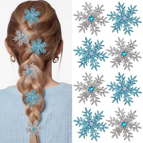Atoden Sparkly Snowflake Hair Clips Barrettes - 8 Pack Christmas Hair Accessories for Women and Girls - görsel 2