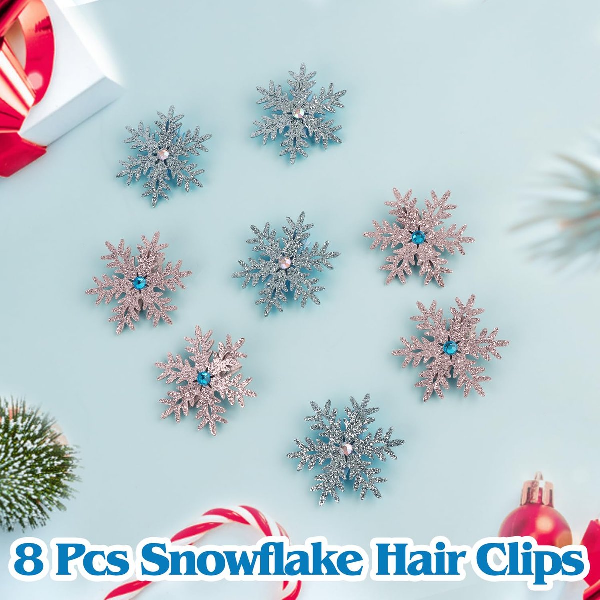 Atoden Sparkly Snowflake Hair Clips Barrettes - 8 Pack Christmas Hair Accessories for Women and Girls - görsel 13