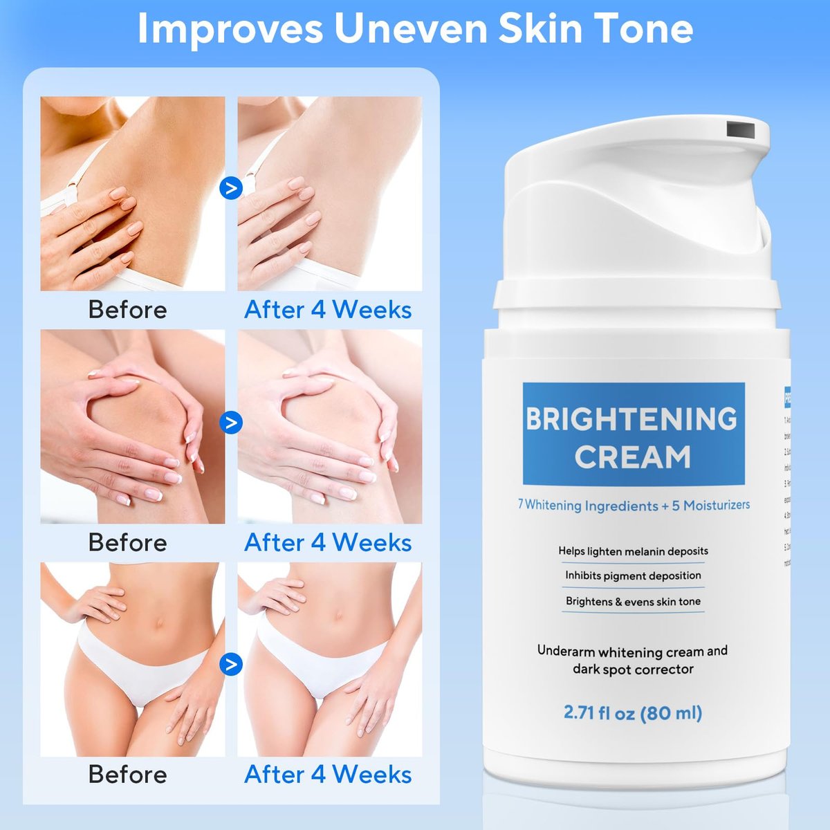 Skin Bleaching Cream, Dark Spot Remover for Body and Face - 2.71 fl oz Skin Lightening Whitening Cream with Vitamin C for Intimate Parts, Armpit, Inner Thigh, Dark Elbows and Knees, Bikini Areas - görsel 11