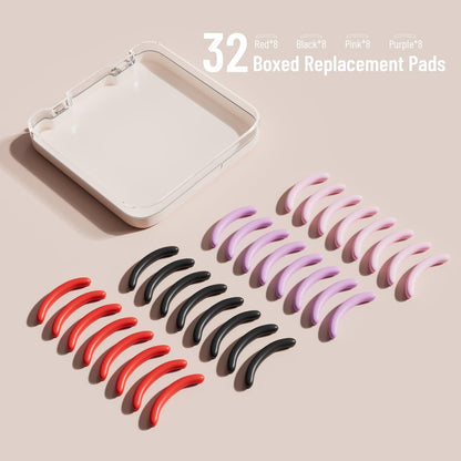 32-Pack Colorful Eyelash Curler Refills with Square Case - Universal Replacement Pads for Perfect Lashes