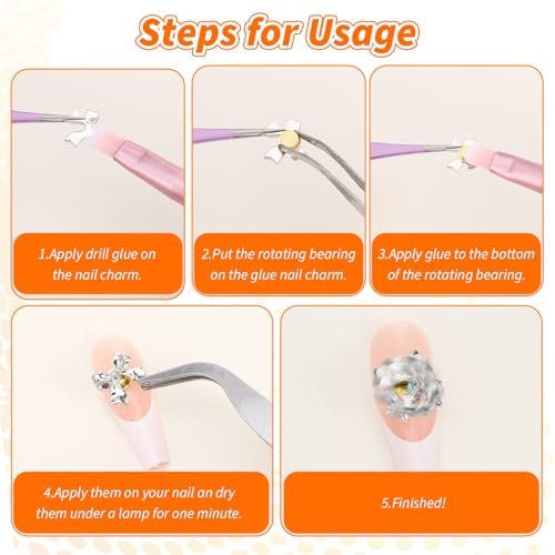 30 PCS Rotating Nail Charms - Gold Rotating Bearing Charms for Nail Art Designs, DIY Crafting & Jewelry Accessories Avelisse