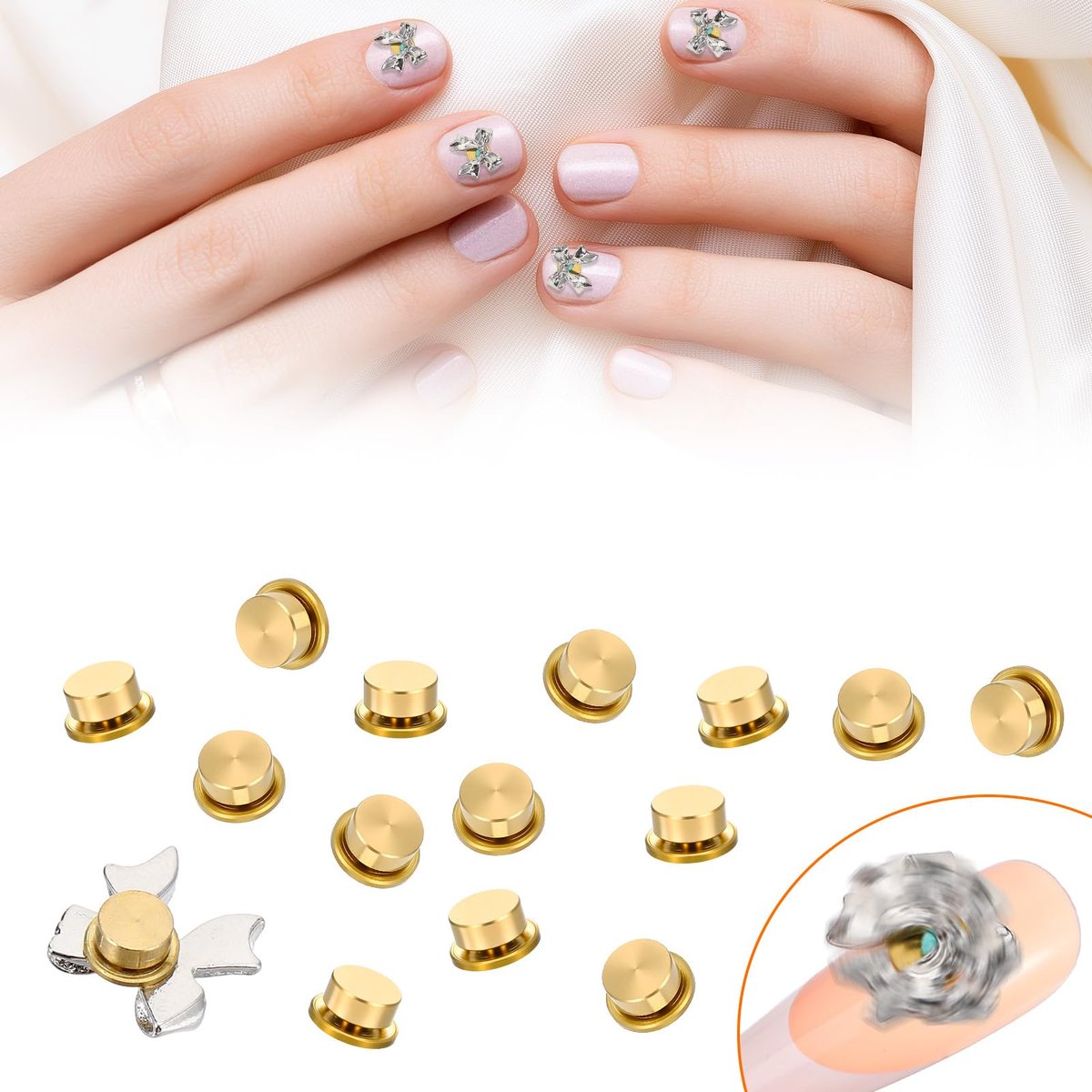 30 PCS Rotating Nail Charms - Gold Rotating Bearing Charms for Nail Art Designs, DIY Crafting & Jewelry Accessories Avelisse