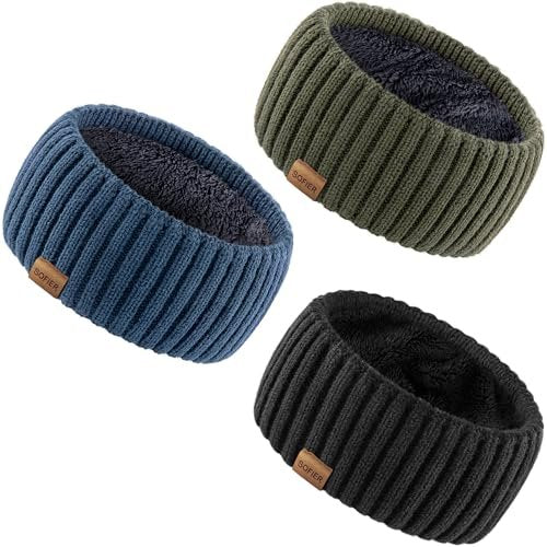 Sofier Winter Headbands for Women 3 Pack - Knit Ear Muffs with Thick Fleece Lined Cold Weather Ear Warmers (Blue) - görsel 2