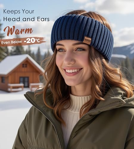 Sofier Winter Headbands for Women 3 Pack - Knit Ear Muffs with Thick Fleece Lined Cold Weather Ear Warmers (Blue) - görsel 8