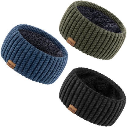 Sofier Winter Headbands for Women 3 Pack - Knit Ear Muffs with Thick Fleece Lined Cold Weather Ear Warmers (Blue)