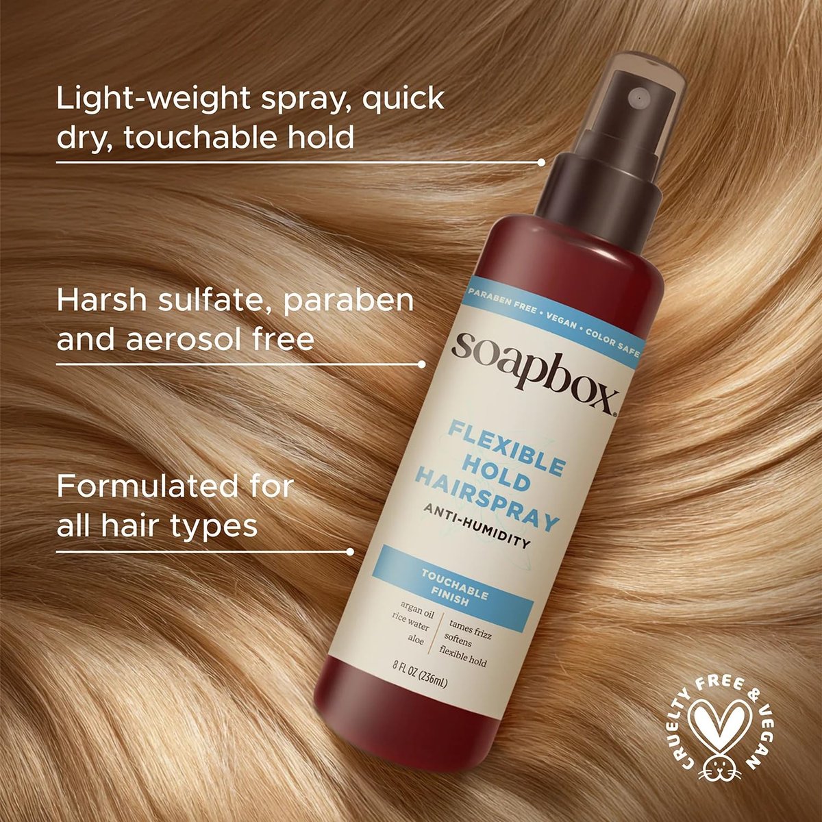 Soapbox Non-Aerosol Hairspray – Flexible Hold, Anti-Frizz, with B5 & Aloe Vera, 8 oz - görsel 7