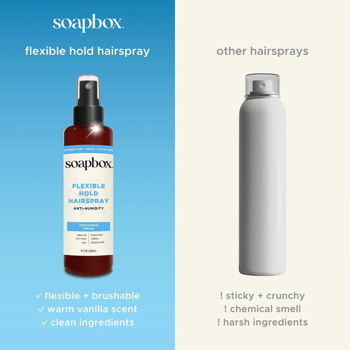 Soapbox Non-Aerosol Hairspray – Flexible Hold, Anti-Frizz, with B5 & Aloe Vera, 8 oz - görsel 9