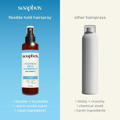 Soapbox Non-Aerosol Hairspray – Flexible Hold, Anti-Frizz, with B5 & Aloe Vera, 8 oz