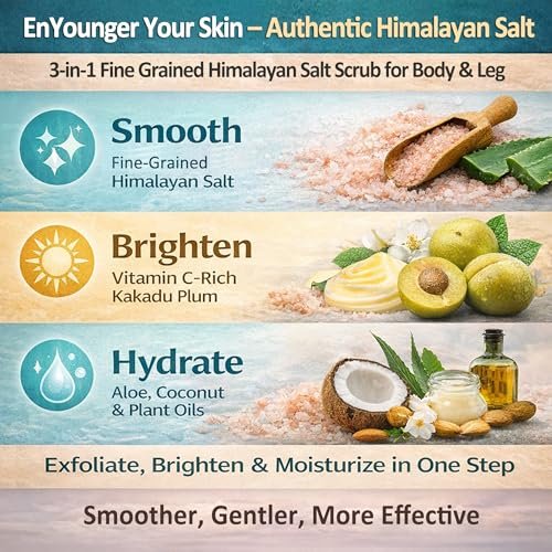 EnYounger™ 3-in-1 Fine-Grained Himalayan Salt Scrub for Body & Legs – Exfoliate, Smooth, Brighten & Hydrate Naturally (10 oz / 283 g) Avelisse